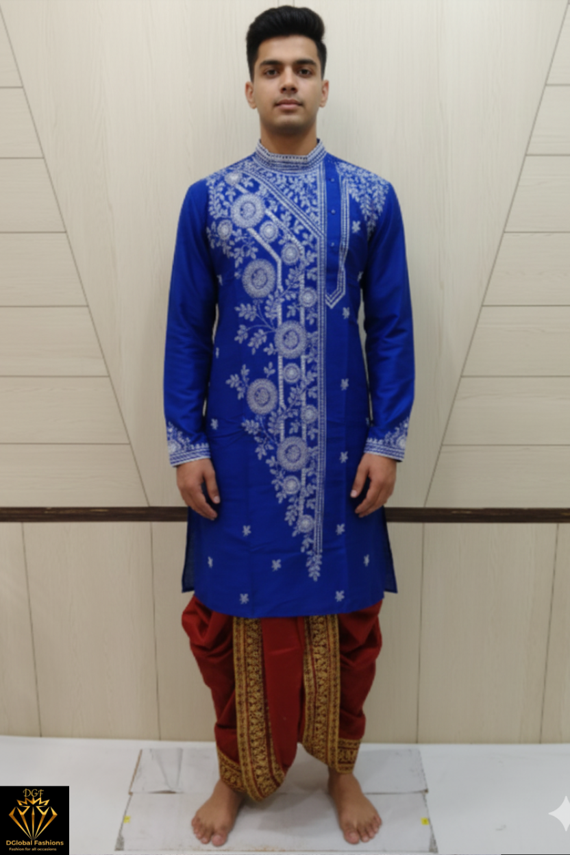 Men’s Jamdani Embroidered Kurta with Polo Pant – Traditional Festive Wear