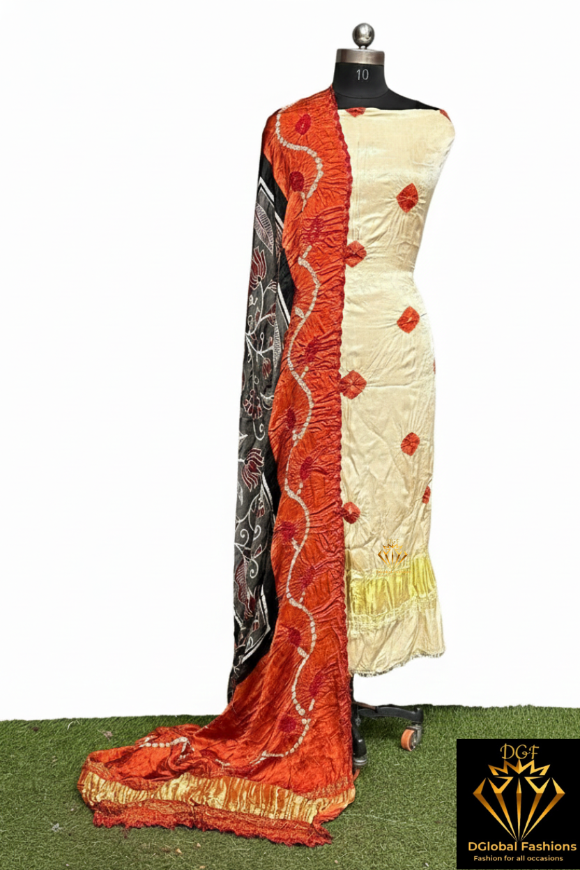 Modal Silk 2-Piece Set with Kalamkari Shibori & Bandhej Dupatta