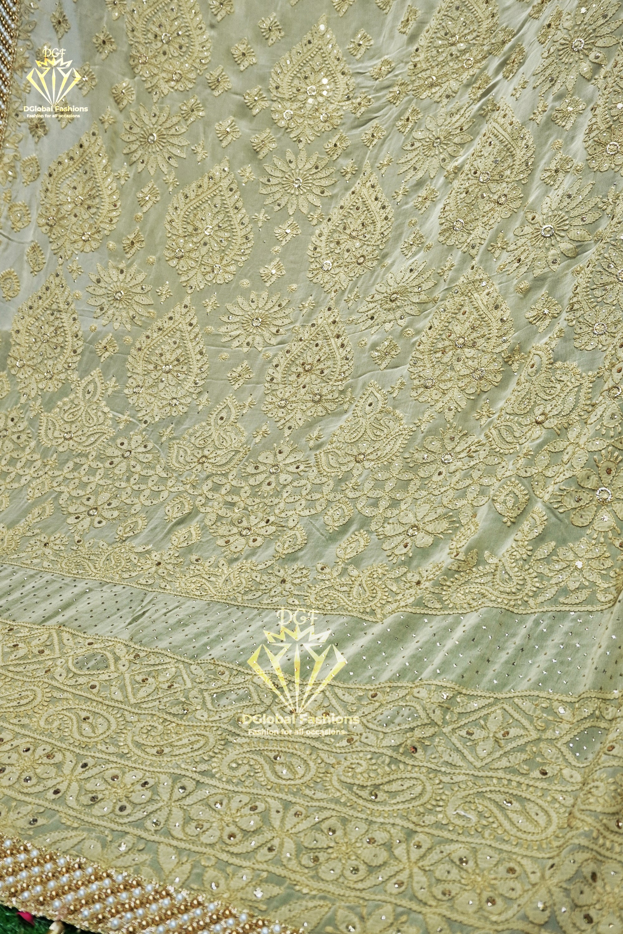 Heavy georgette chikankari saree with mukaish work