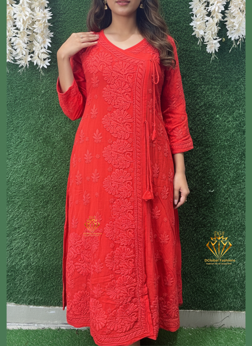 Lucknowi Chikankari Angrakha Kurti