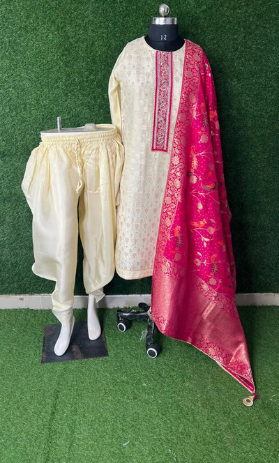 3-Piece Banarasi Suit Set with Dhoti Pants