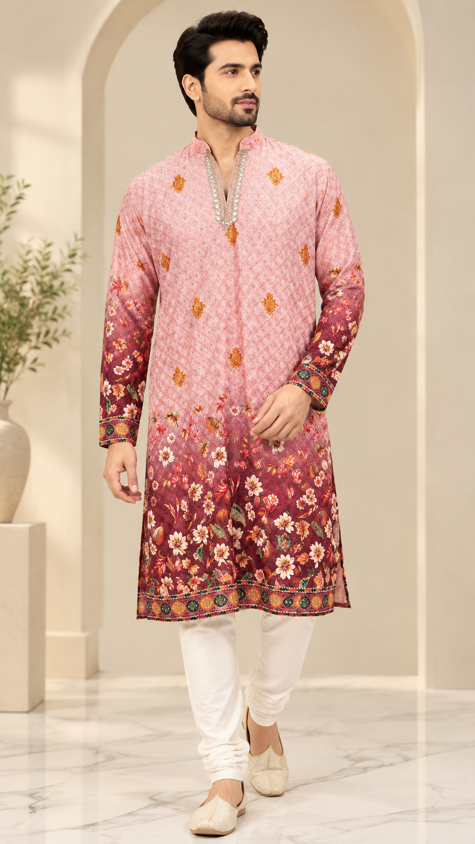 Men’s Position Print Short Kurta with Sequence Work | Ethnic & Festive Wear