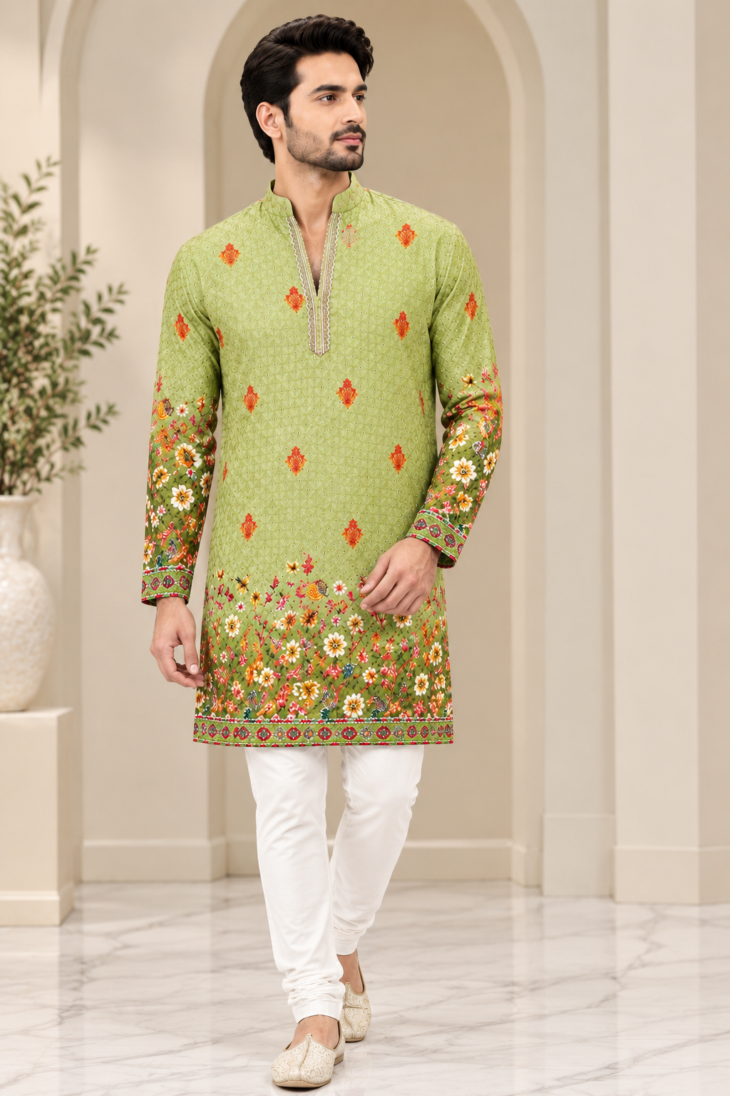 Men’s Position Print Short Kurta with Sequence Work | Ethnic & Festive Wear