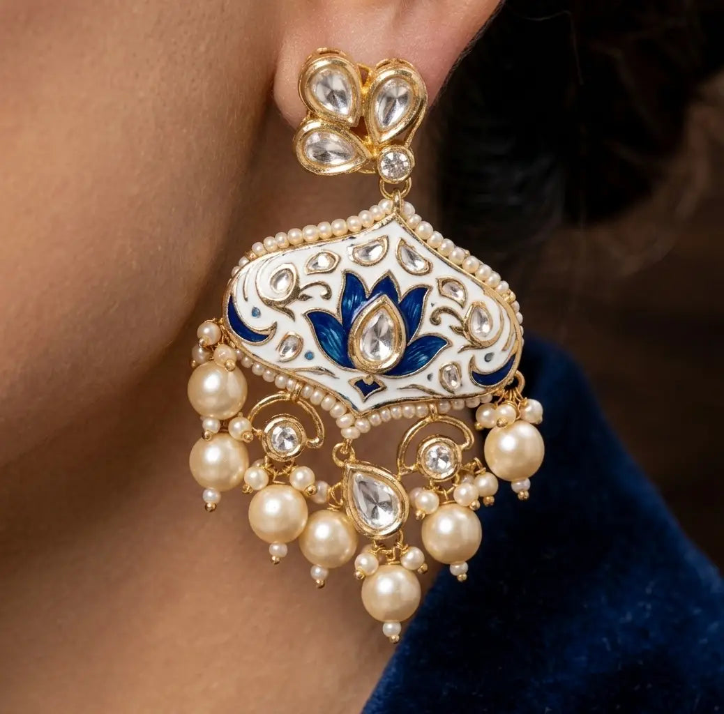 Opulent Dangles Polki Necklace with Earrings