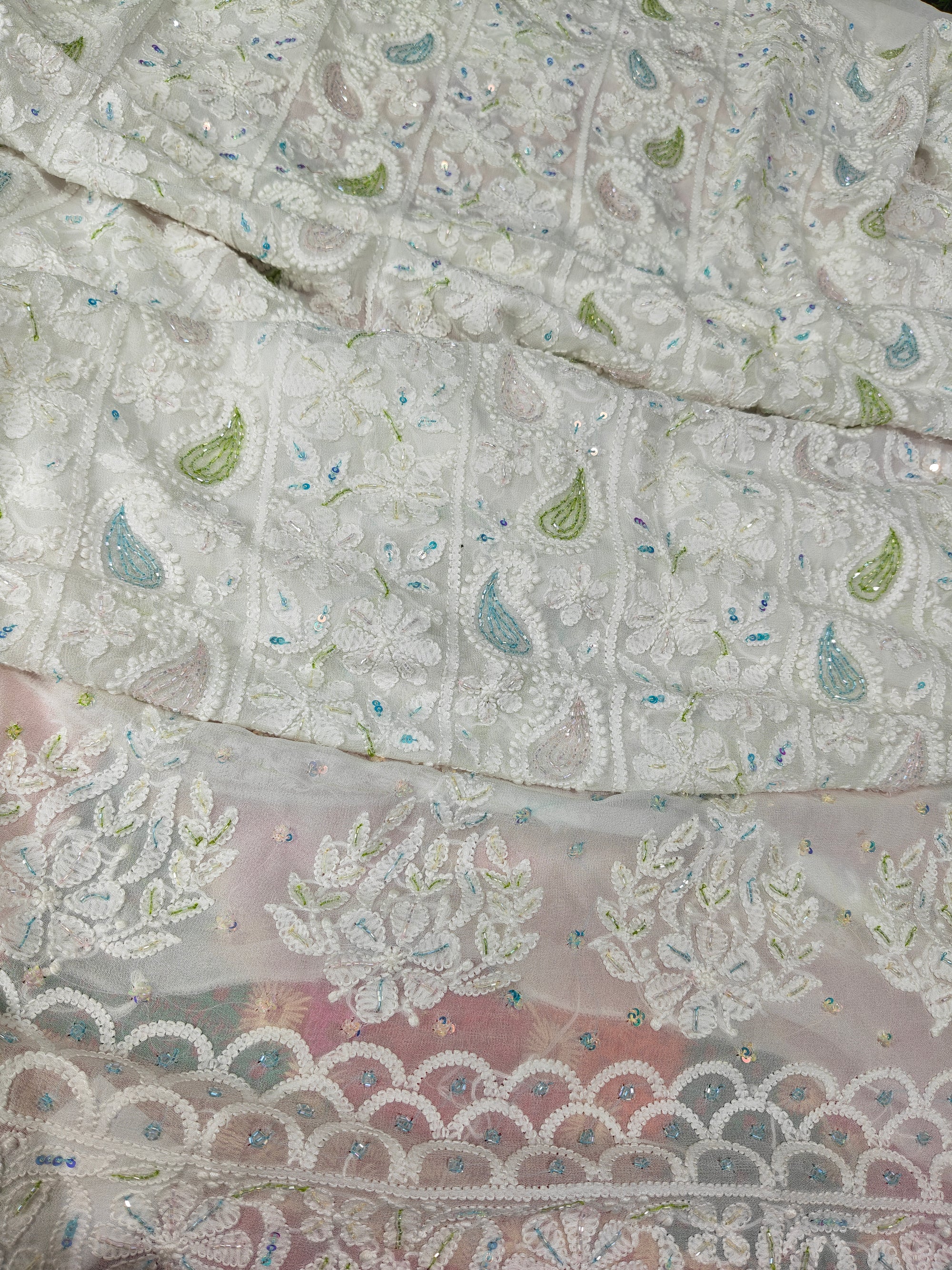 Lucknowi Chikankari Kurta with Cutdana & Sequin Hand Embroidery