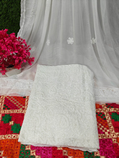 Lucknowi Chikankari Viscose Georgette (3-Piece Set) with Handwork Pearl & Cutdana Embroidery