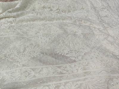 Lucknowi Chikankari Viscose Georgette (3-Piece Set) with Handwork Pearl & Cutdana Embroidery