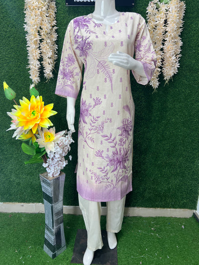 Elegant Lavender Floral Printed Pant Suit Set