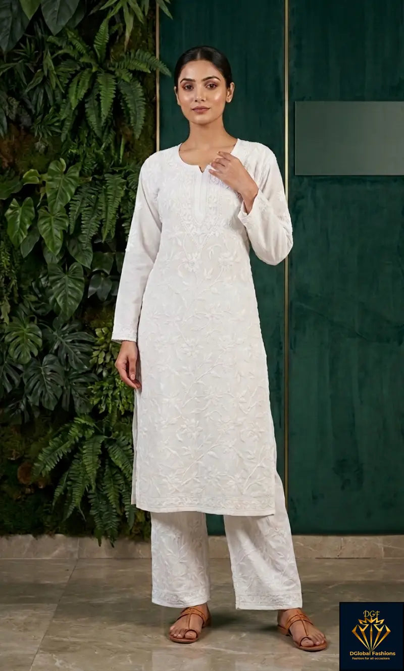 Lucknowi Chikankari Co-Ord Set with Full Jaal Hand Embroidery
