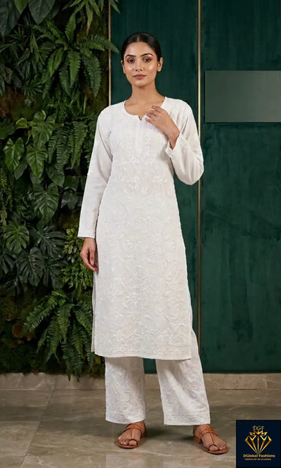 Lucknowi Chikankari Co-Ord Set with Full Jaal Hand Embroidery
