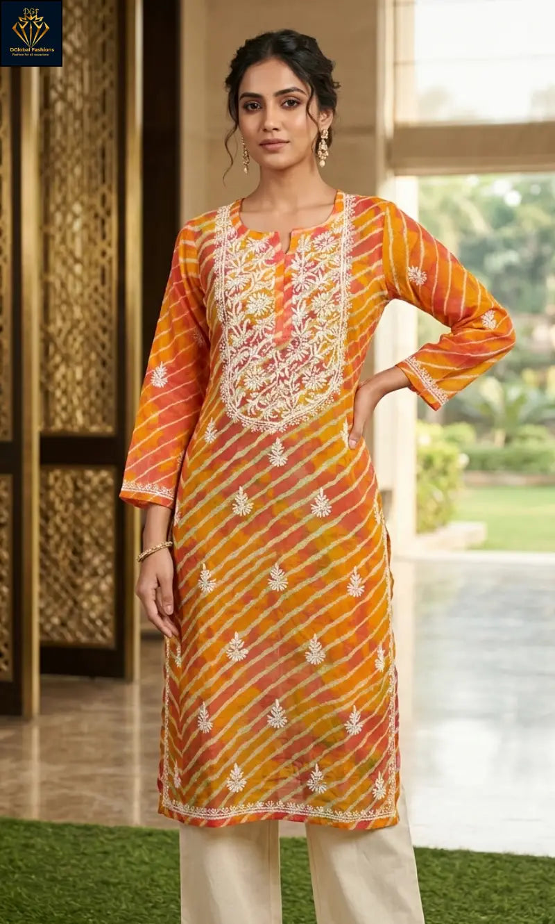 Lucknowi Chikankari Kota Leheriya Kurti