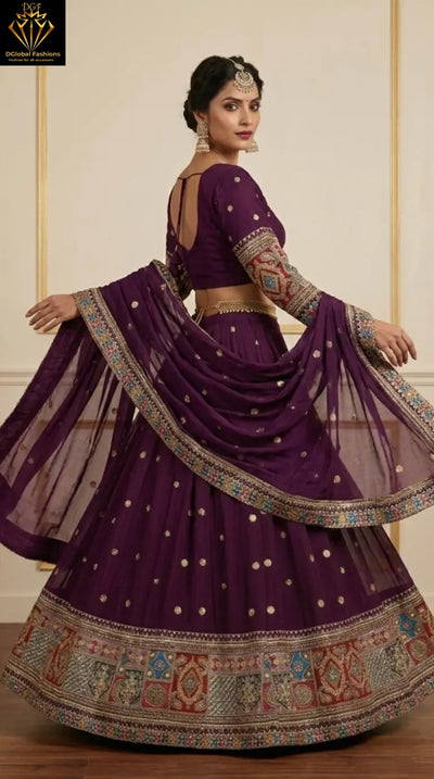 Georgette Lehenga with Multicolor Thread Embroidery