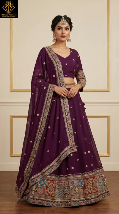 Georgette Lehenga with Multicolor Thread Embroidery