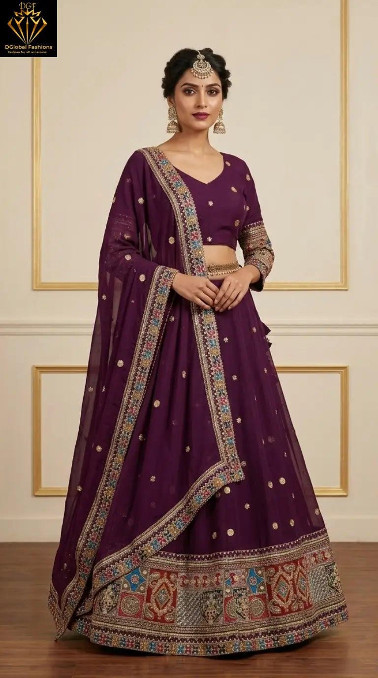 Georgette Lehenga with Multicolor Thread Embroidery