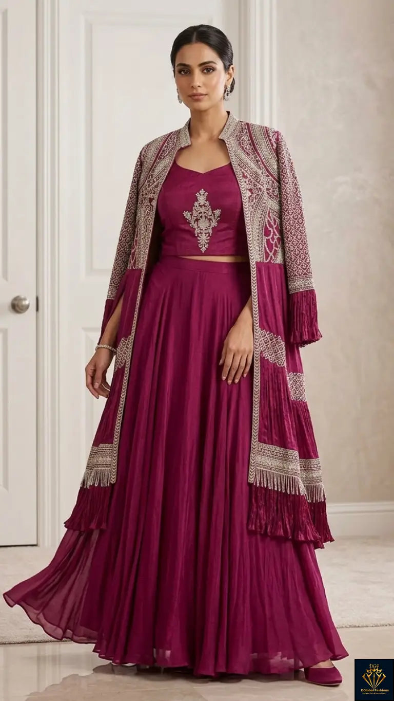 Designer 3-Piece Lehenga Set (Lehenga, Blouse & Waistcoat)