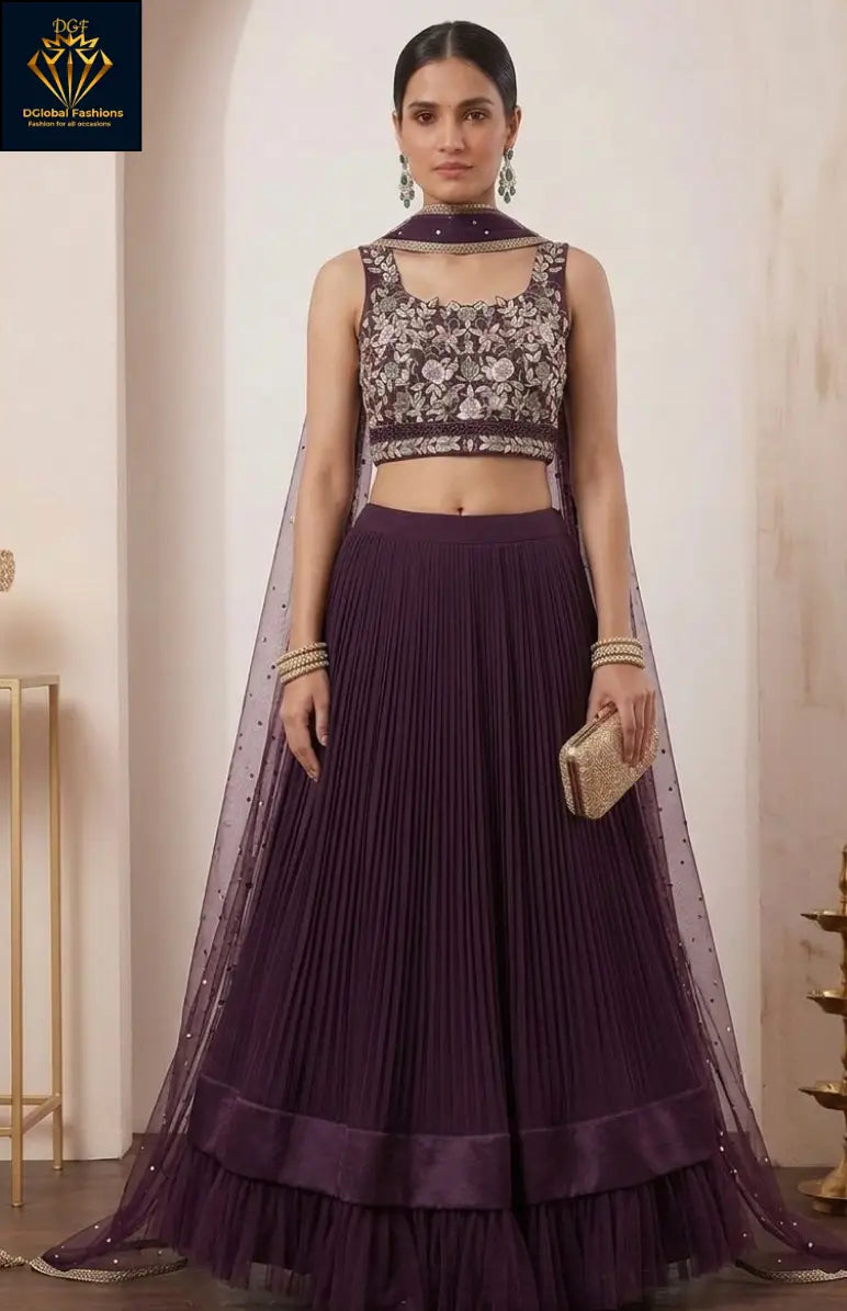 Net Lehenga Set with Intricate Embroidery Work