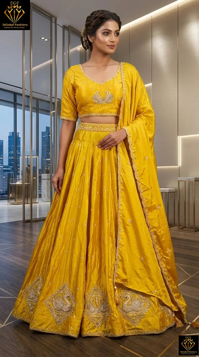 Silk Lehenga Set with Intricate Embroidery and Dupatta