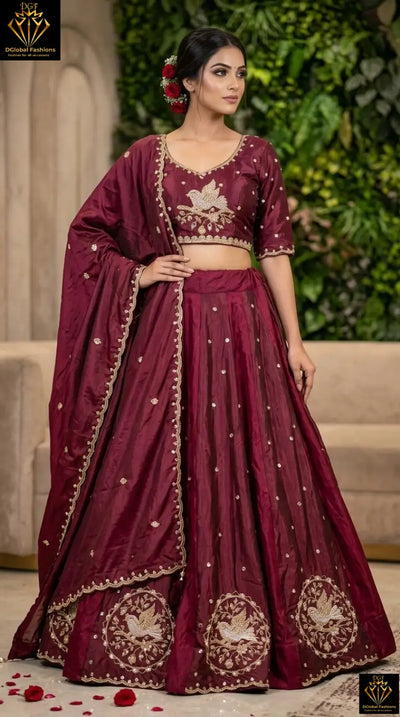 Silk Lehenga Set with Intricate Embroidery and Dupatta