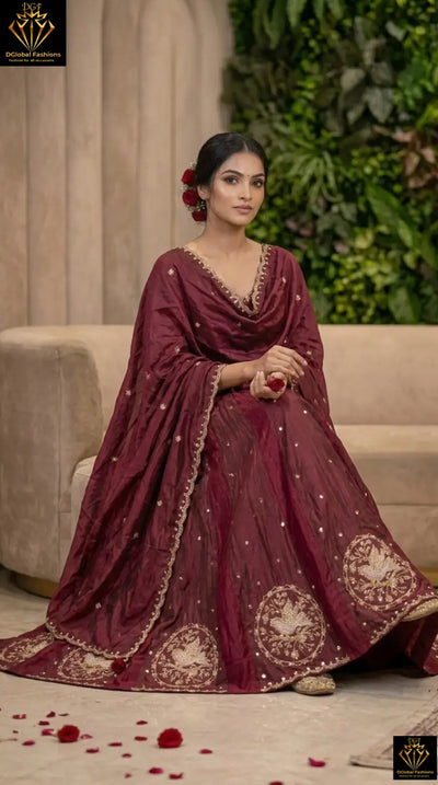 Silk Lehenga Set with Intricate Embroidery and Dupatta
