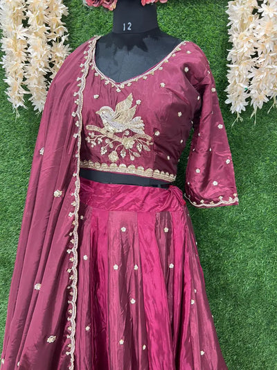 Silk Lehenga Set with Intricate Embroidery and Dupatta