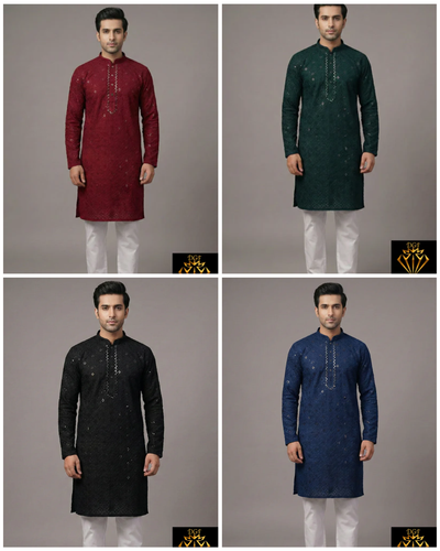 Chikankari Kurta Set with Mirror & Sequin Embellishments