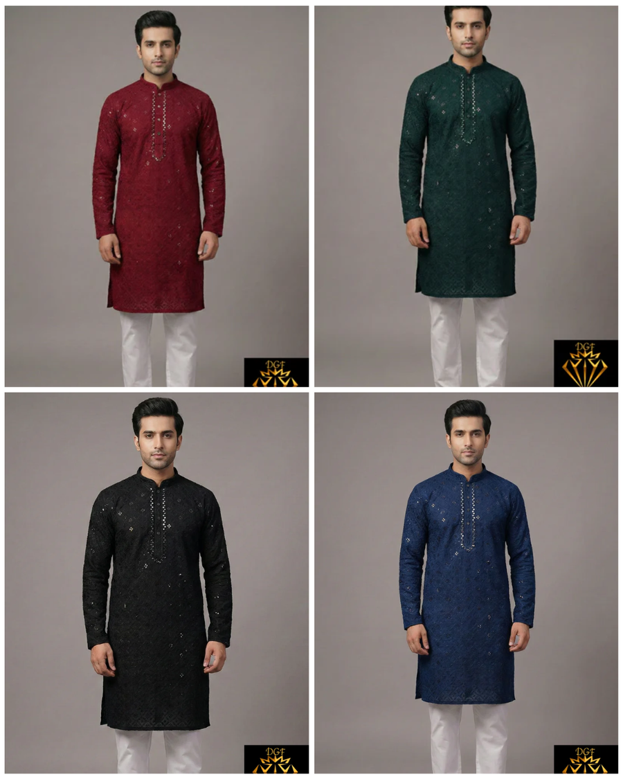 Chikankari Kurta Set with Mirror & Sequin Embellishments