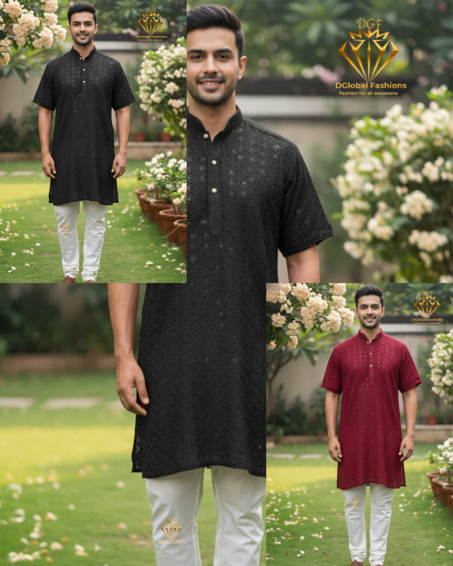 Men’s Chikankari Sequin Short Kurta