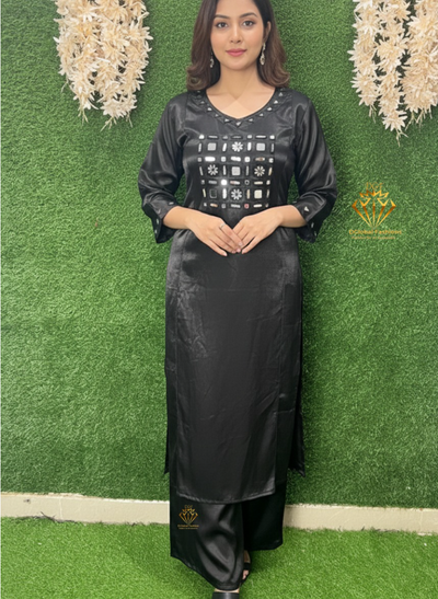 Mashru Silk Embroidered Kurta Set – Mirror Work Detailing