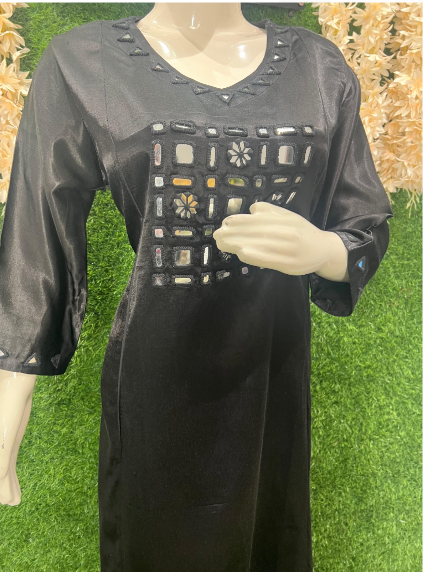Mashru Silk Embroidered Kurta Set – Mirror Work Detailing