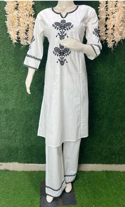 Cotton Kurta Pant Set With Thread Work