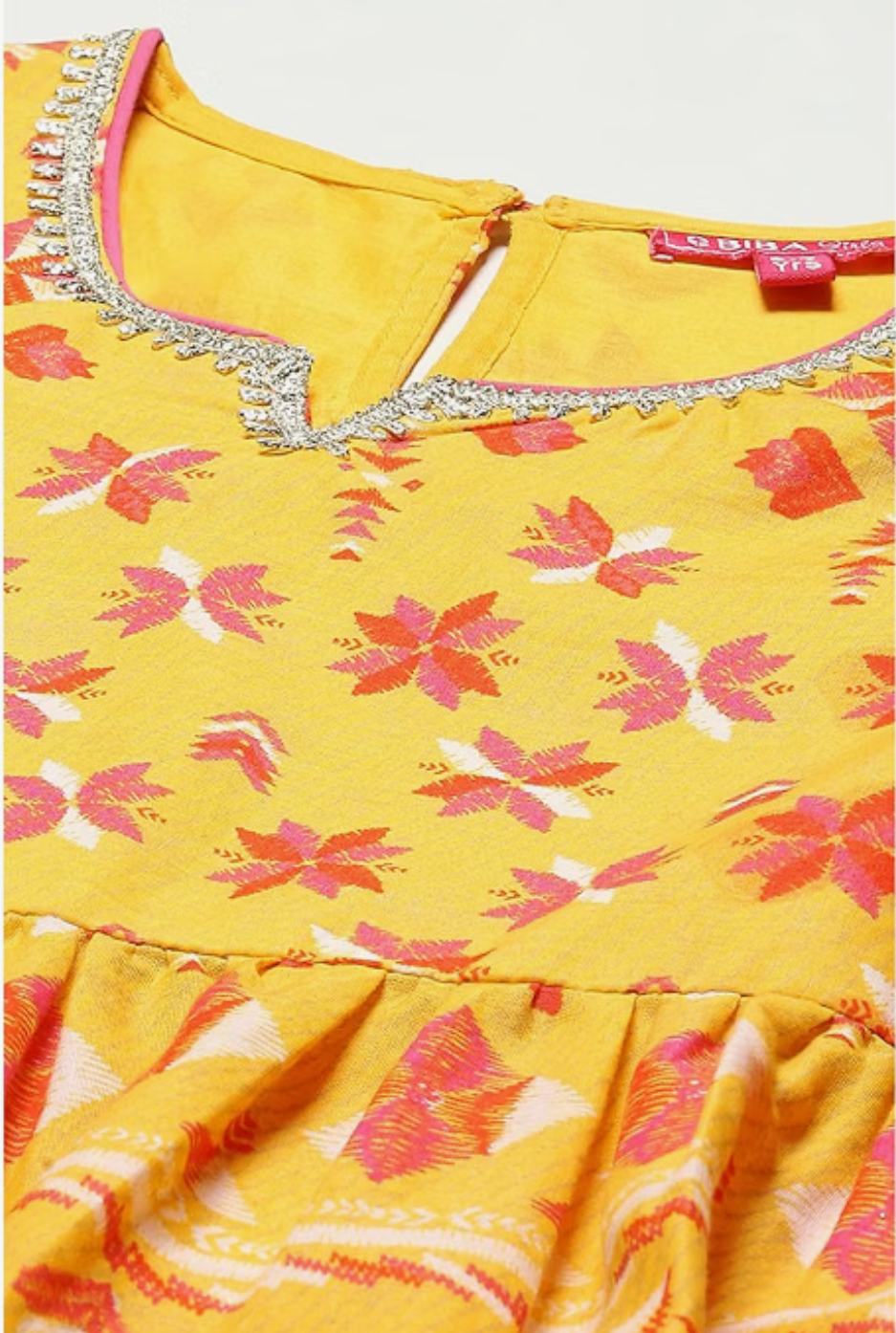 Girls Yellow Cotton Gathered Printed Kurta Sharara Suit Set