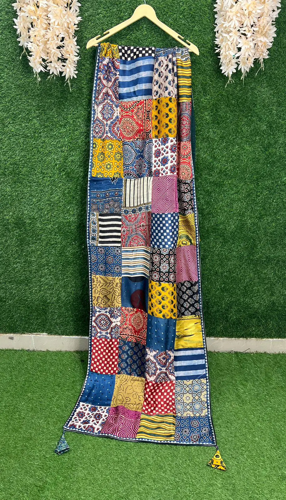 Modal Silk Ajrakh Hand Block Stole with Lining