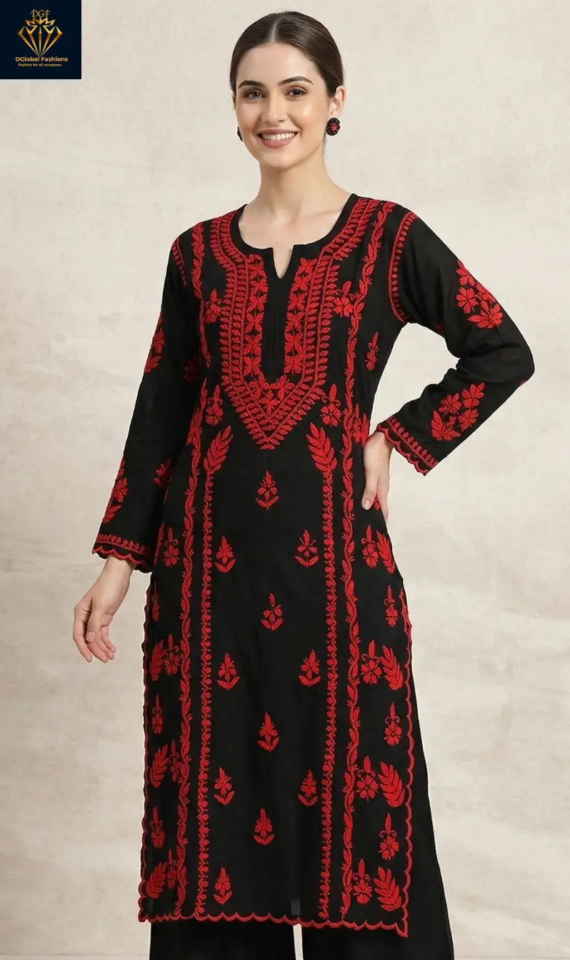 Lucknowi Chikankari Rayon Suit Set with Scalloped Border