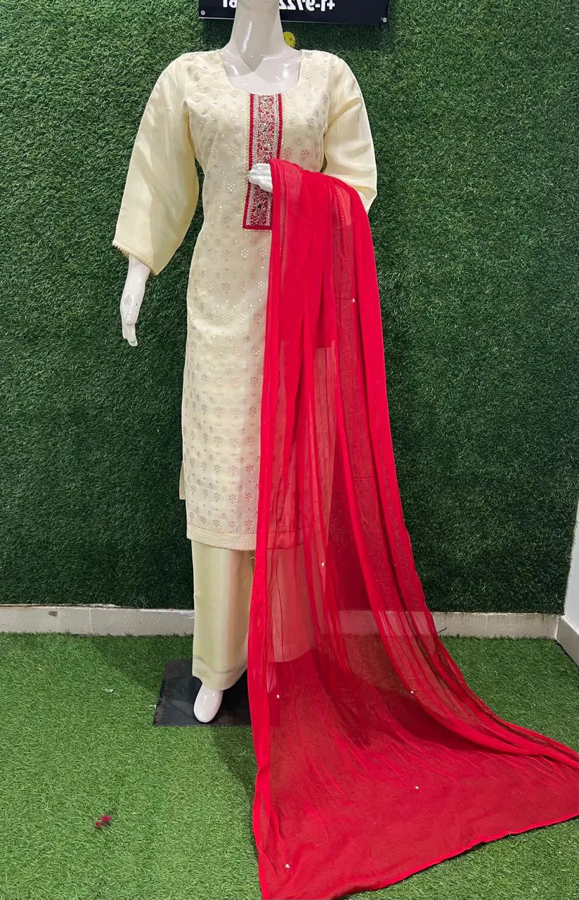 Banarasi 3-Piece Suit Set with Palazzo