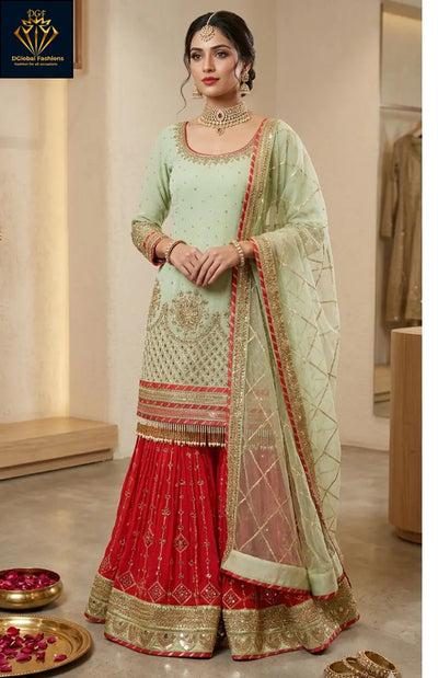 Embroidered Kurta Sharara Set with Dupatta