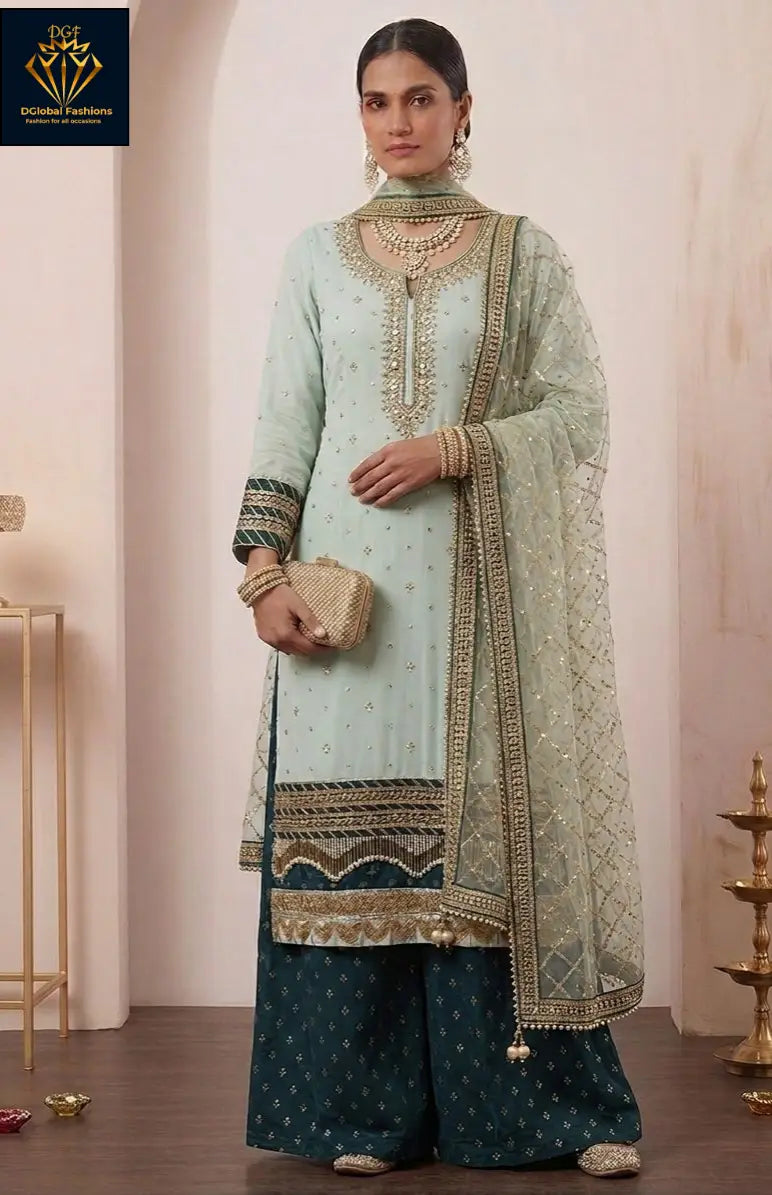 Embroidered Kurta Sharara Set with Dupatta (3-Piece Set)