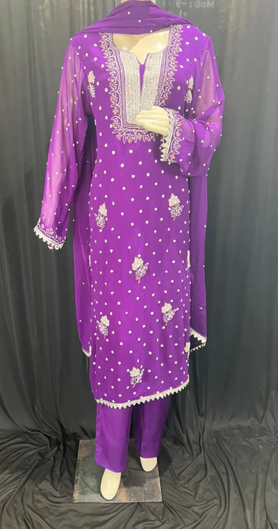 Lucknowi Chikankari Suit Set in Viscose Georgette with Cutdana & Pearl Handwork