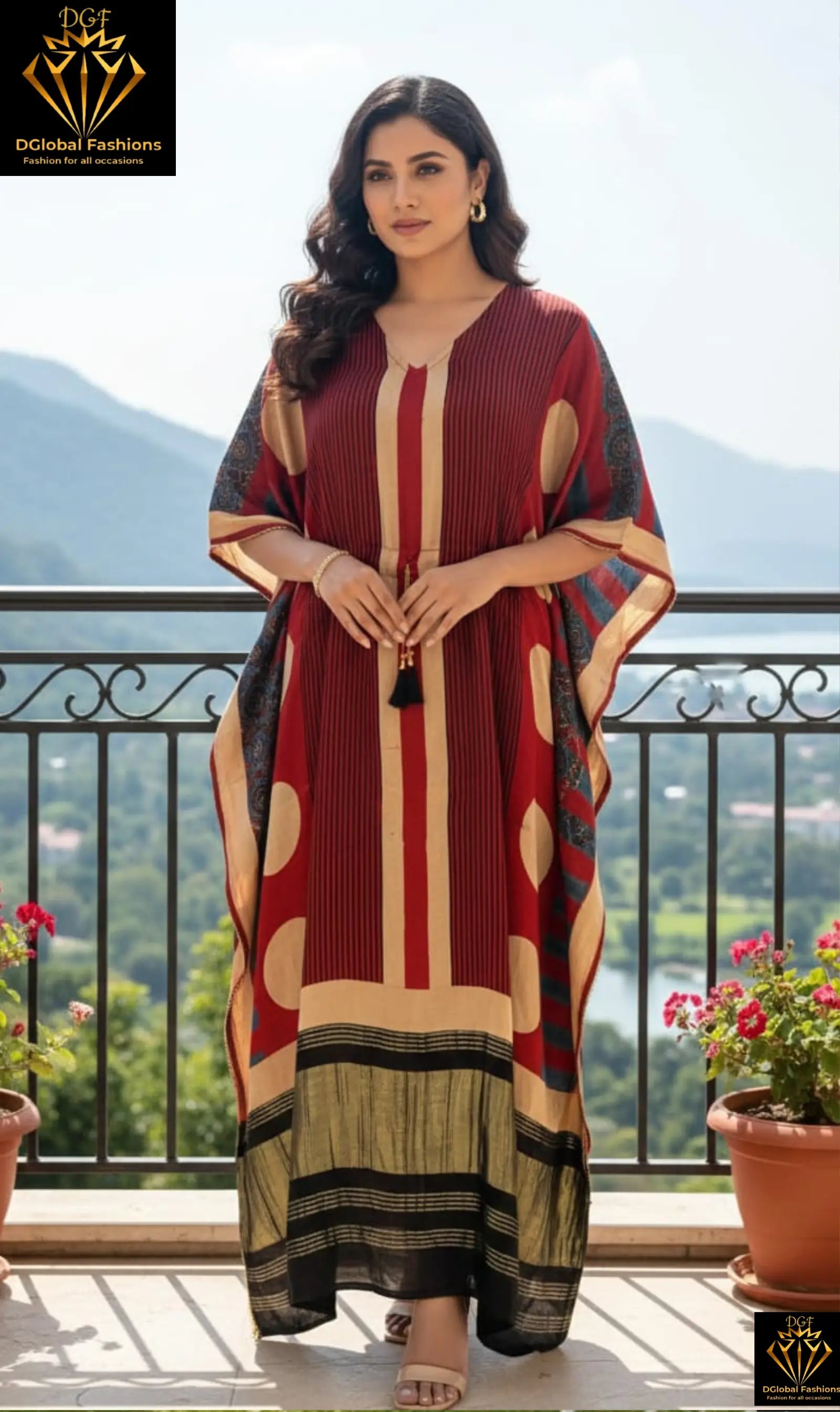 Pure Modal Silk Hand-Block Ajrakh Kaftan with Lagdi Patta Border