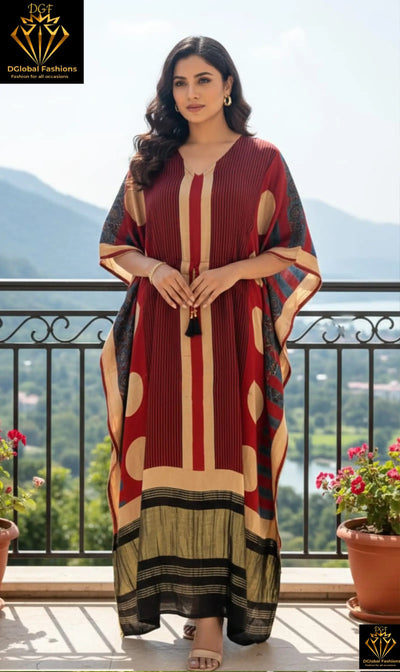 Pure Modal Silk Hand-Block Ajrakh Kaftan with Lagdi Patta Border