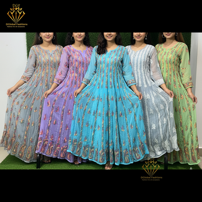 Lucknowi Chikankari 56-Kali Resham Embroidered Anarkali Suit
