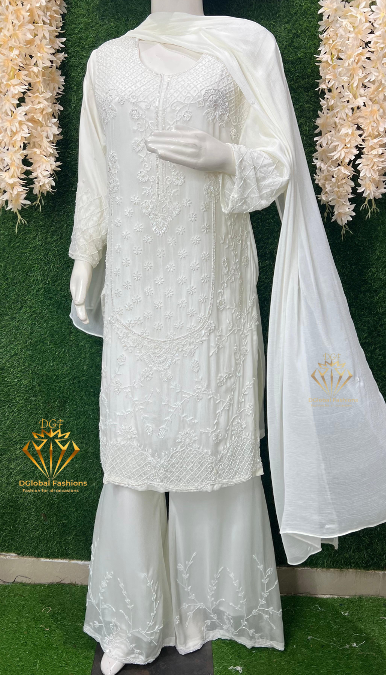 Crepe Suit Set with Handcrafted Cutdana & Pearl Embroidery