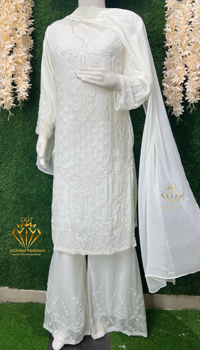 Crepe Suit Set with Handcrafted Cutdana & Pearl Embroidery