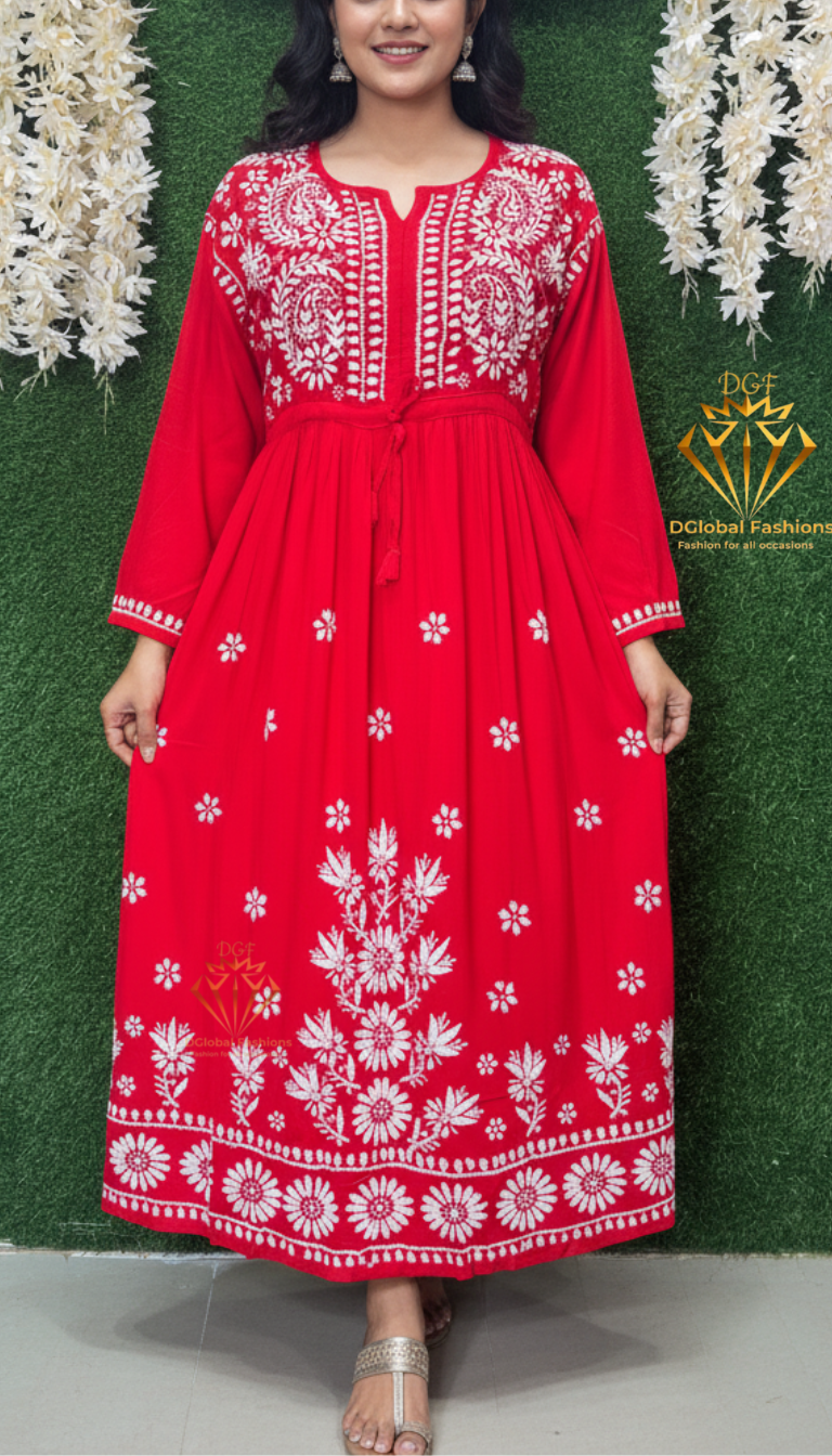 Lucknowi Chikankari Rayon Gown