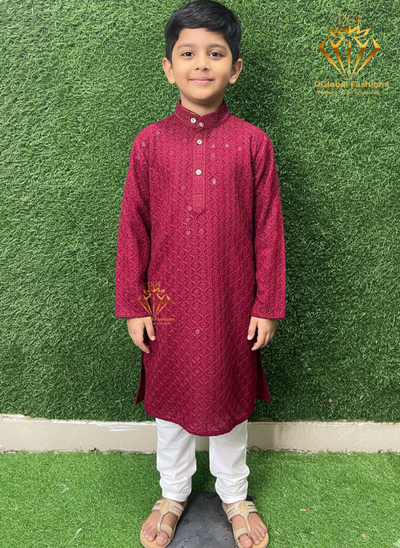 Boy’s Chikankari Kurta Set with Sequin Work – Elegant Festive & Party Wear