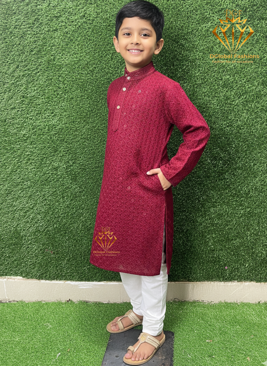 Boy’s Chikankari Kurta Set with Sequin Work – Elegant Festive & Party Wear