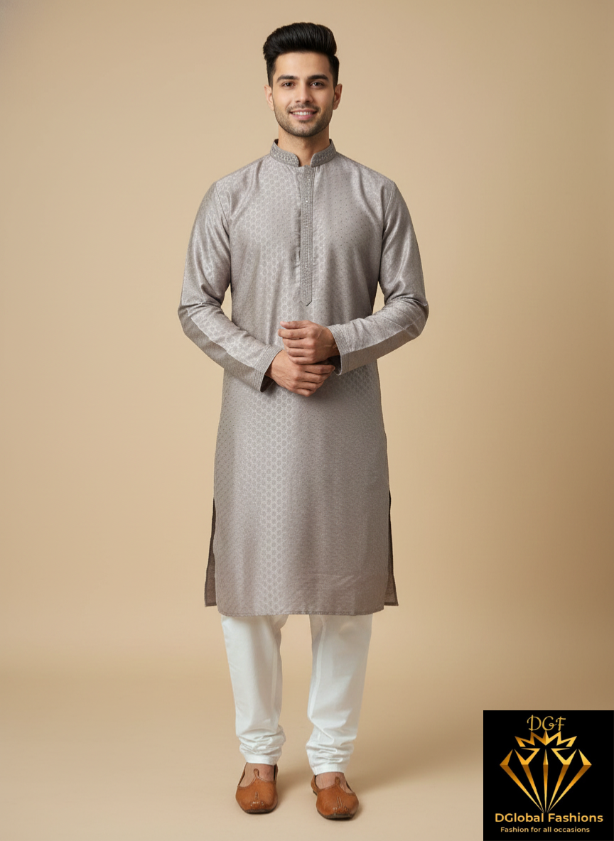Men’s Jacquard Silk Kurta Set with Full Cotton Lining