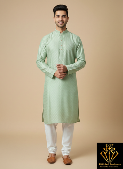 Men’s Jacquard Silk Kurta Set with Full Cotton Lining