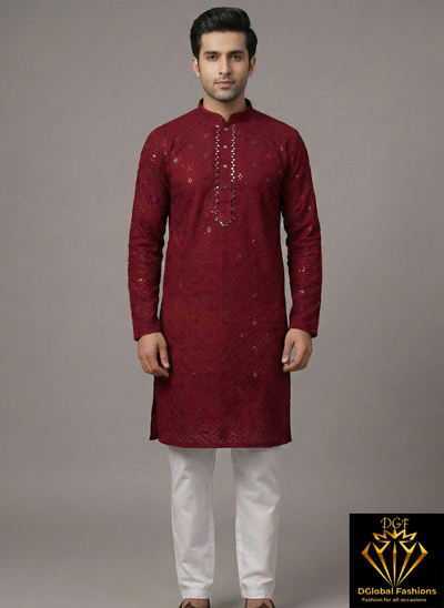 Chikankari Kurta Set with Mirror & Sequin Embellishments