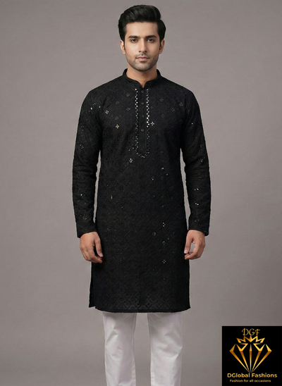 Chikankari Kurta Set with Mirror & Sequin Embellishments