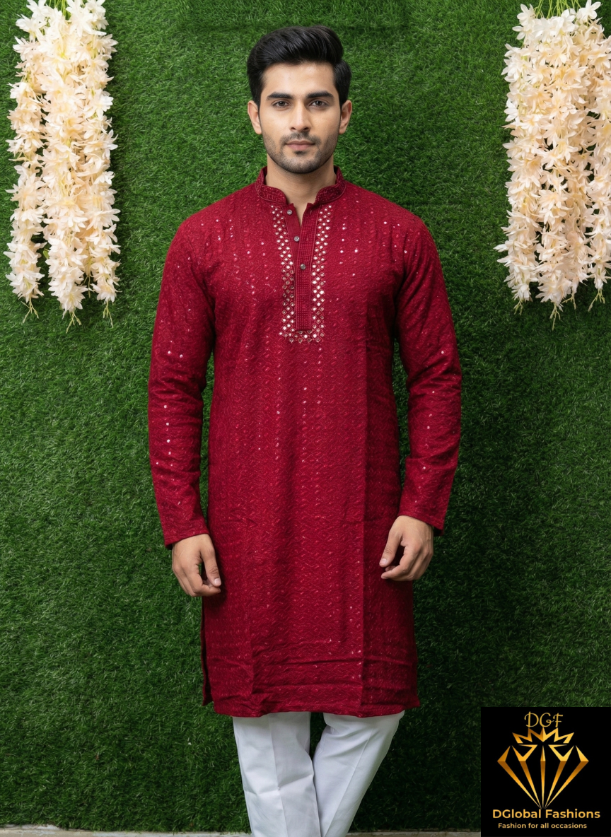 Chikankari Kurta Set with Mirror & Sequin Work